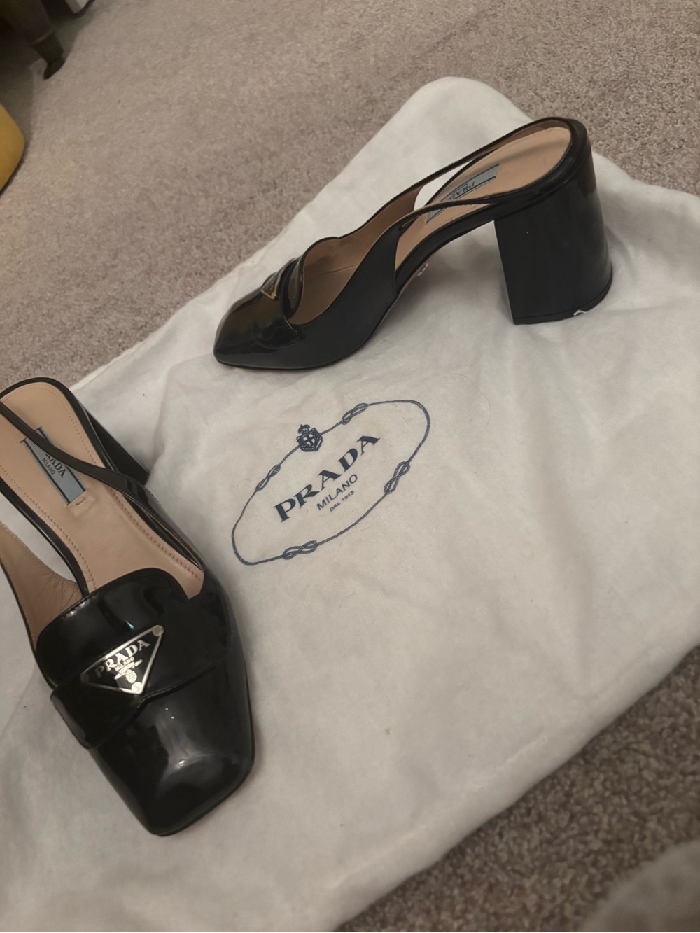 Prada Black Patent Leather Slingback Block Heels - Picture 4 of 4
